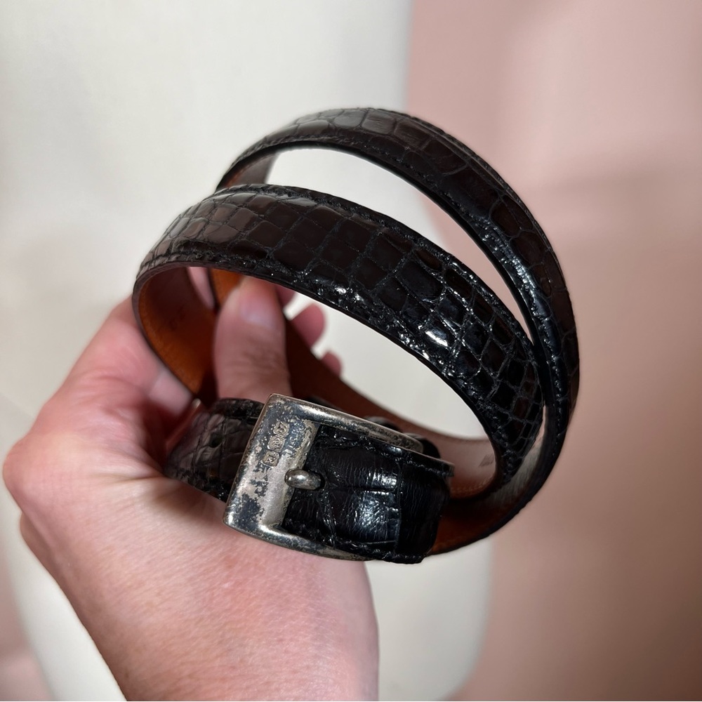 Vintage Ralph Lauren Collection Skinny Black Alligator Leather Belt